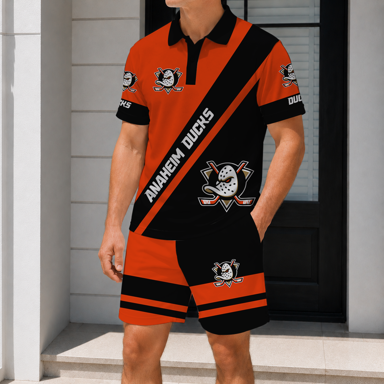 LIMITED EDITION - NEW CUSTOMIZED NHL09 AHD ANAHEIM DUCKS POLO & SHORT PANTS SET