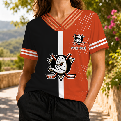 ELITE EDITION - NEW CUSTOMIZED NHL09 AHD ANAHEIM DUCKS V-NECK SHIRT