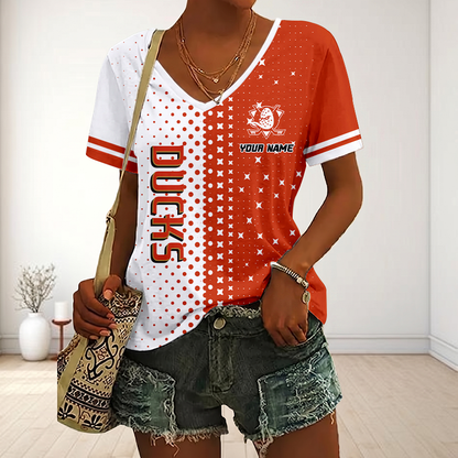LIMITED EDITION - NEW CUSTOMIZED NHL09 AHD ANAHEIM DUCKS V-NECK FEMALE SHIRT