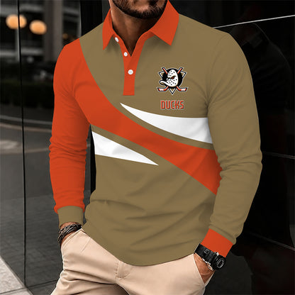 [SUPER SALE] NEW CUSTOMIZED NHL09 AHD ANAHEIM DUCKS MEN LONG SLEEVE POLO