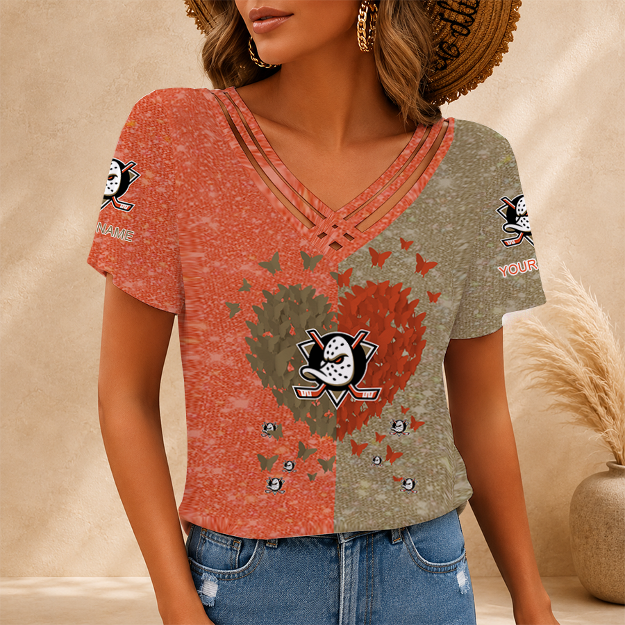 LIMITED EDITION - NEW CUSTOMIZED NHL09 AHD ANAHEIM DUCKS V-NECK SHIRT