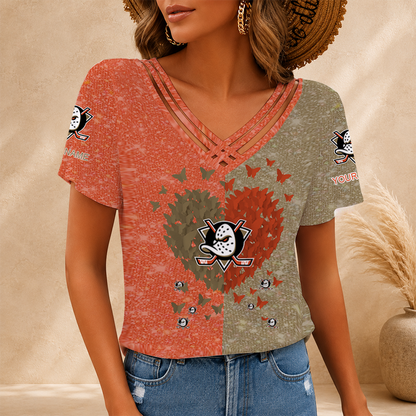 LIMITED EDITION - NEW CUSTOMIZED NHL09 AHD ANAHEIM DUCKS V-NECK SHIRT