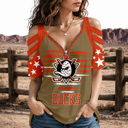 [SUPER SALE] NEW CUSTOMIZED NHL09 AHD ANAHEIM DUCKS STRAPPY COLD-SHOULDER TOP