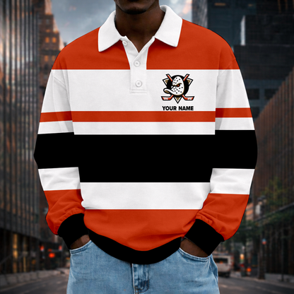 LIMITED EDITION - NEW CUSTOMIZED NHL09 AHD ANAHEIM DUCKS MEN LONG SLEEVE POLO