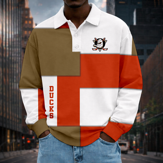 LIMITED EDITION - NEW CUSTOMIZED NHL09 AHD ANAHEIM DUCKS MEN LONG SLEEVE POLO