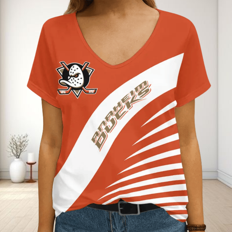 LIMITED EDITION - NEW CUSTOMIZED NHL09 AHD ANAHEIM DUCKS V-NECK FEMALE SHIRT