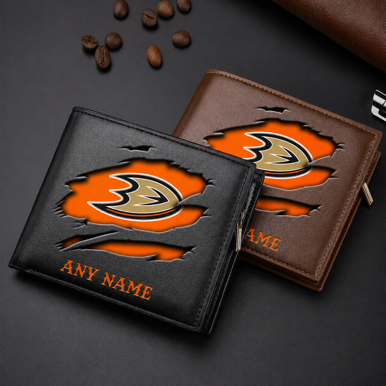 LIMITED EDITION - NEW CUSTOMIZED NHL09 AHD ANAHEIM DUCKS LEATHER WALLET