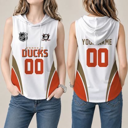 [SUPER SALE] NEW CUSTOMIZED NHL09 AHD ANAHEIM DUCKS WOMEN'S SLEEVELESS HOODED POCKET TANK TOP