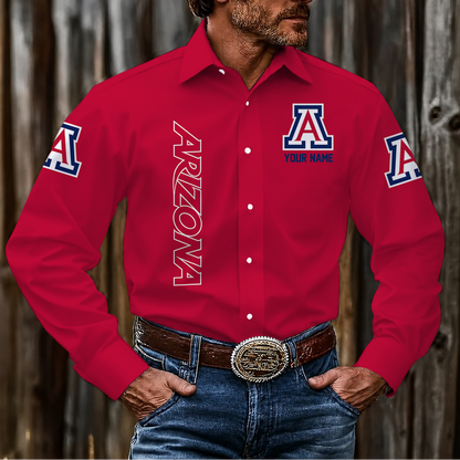 EXCLUSIVE EDITION - NEW CUSTOMIZED NCAA MAM09 ARW ARIZONA WILDCATS MEN'S LONG SLEEVE BUTTON-UP SHIRT