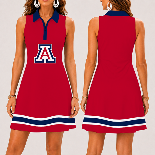 [FAN FAVORITE] NEW CUSTOMIZED NCAA MAM09 ARW ARIZONA WILDCATS STRAPPY WOMEN'S ZIP SLEEVELESS POLO DRESS