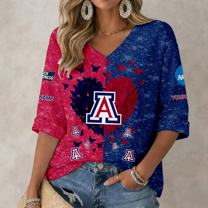 LIMITED EDITION - NEW CUSTOMIZED NCAA MAM09 ARW ARIZONA WILDCATS WOMEN'S HEART V-NECK LONG SLEEVE SHIRT