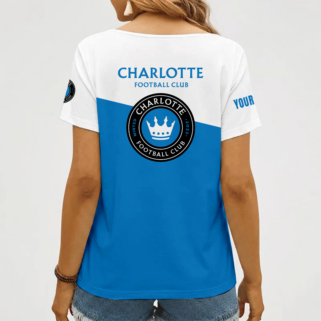 [FAN EXCLUSIVE] NEW CUSTOMIZED MLS09 CLF CHARLOTTE FC V-NECK FEMALE SHIRT