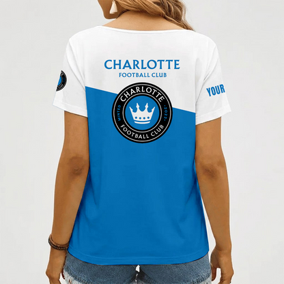 [FAN EXCLUSIVE] NEW CUSTOMIZED MLS09 CLF CHARLOTTE FC V-NECK FEMALE SHIRT