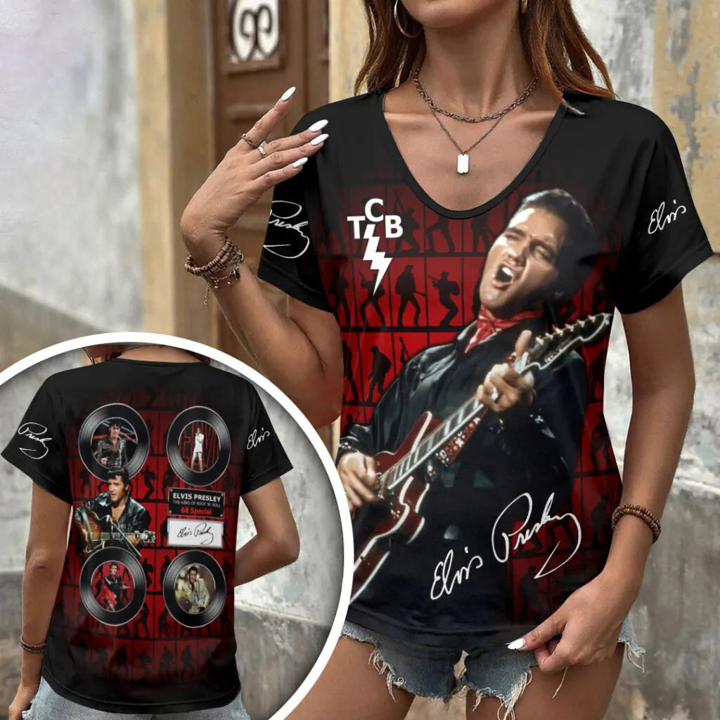 [FAN FAVORITE] NEW CUSTOMIZED ELVIS PRESLEY V-NECK FEMALE SHIRT
