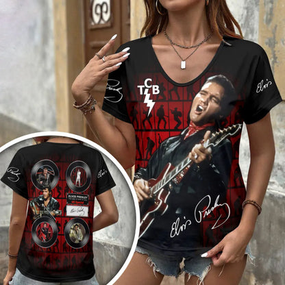 [FAN FAVORITE] NEW CUSTOMIZED ELVIS PRESLEY V-NECK FEMALE SHIRT