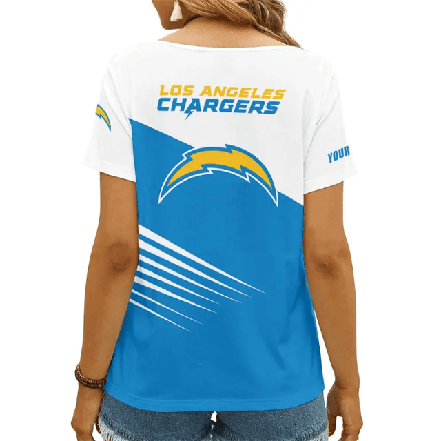 [SPECIAL OFFER] NEW CUSTOMIZED NFL09 LAC LOS ANGELES CHARGERS V-NECK FEMALE SHIRT