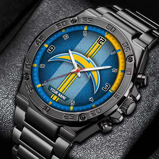 LIMITED EDITION - NEW CUSTOMIZED NFL09 LAC LOS ANGELES CHARGERS LUXURY STAINLESS STEEL WATCH