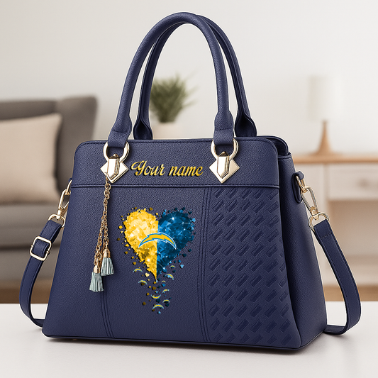 LIMITED EDITION - NEW CUSTOMIZED NFL09 LAC LOS ANGELES CHARGERS ZIP HANDBAG MULTICOLOR