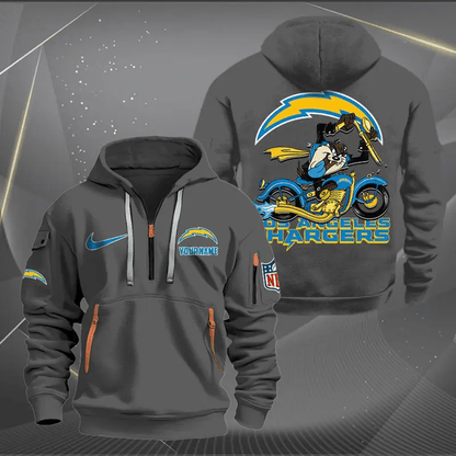[SPECIAL OFFER] NEW CUSTOMIZED NFL09 LAC LOS ANGELES CHARGERS MUTICOLOR QUARTER ZIP HOODIE