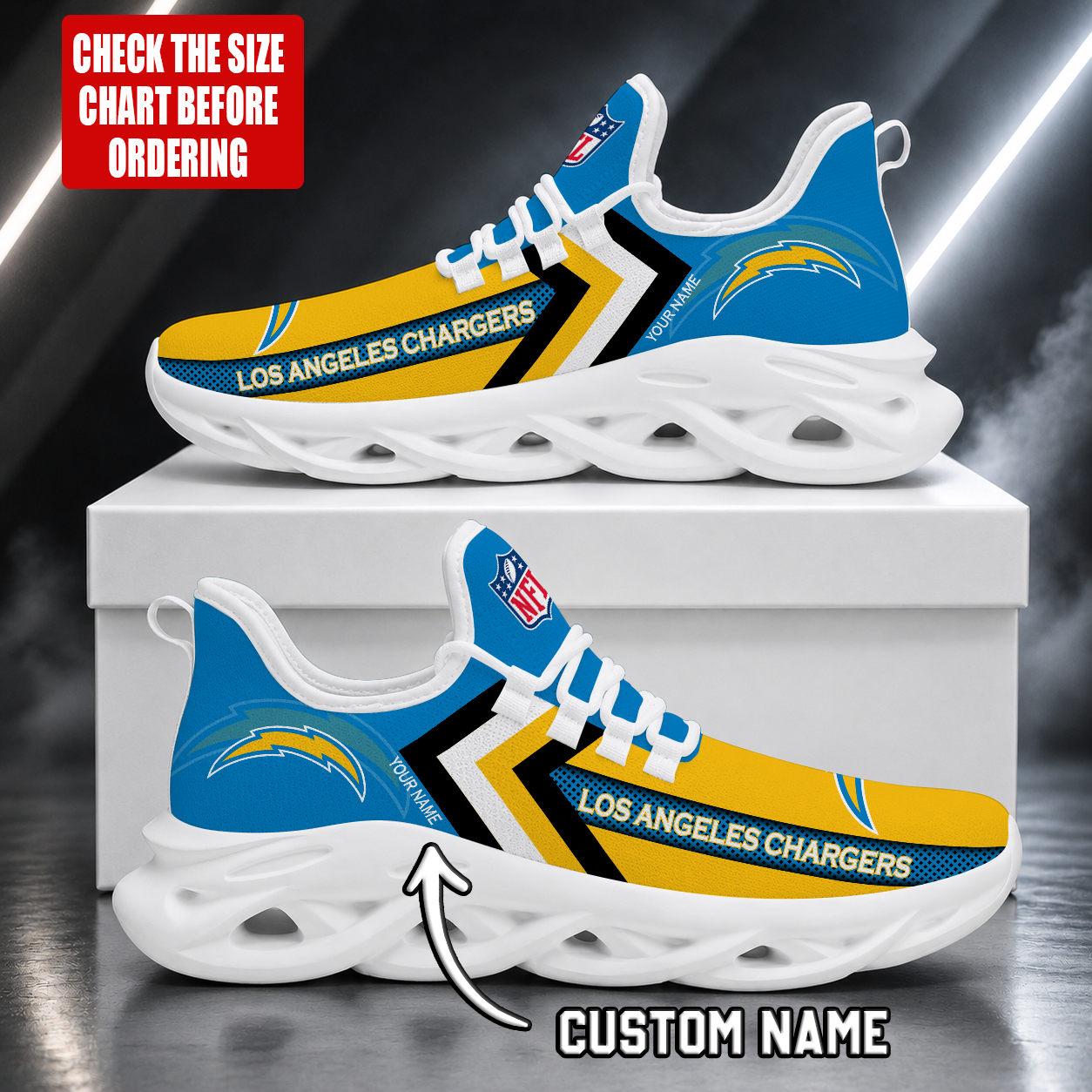 LIMITED EDITION - NEW CUSTOMIZED NFL09 LAC LOS ANGELES CHARGERS UNISEX MAX SOUL SHOES