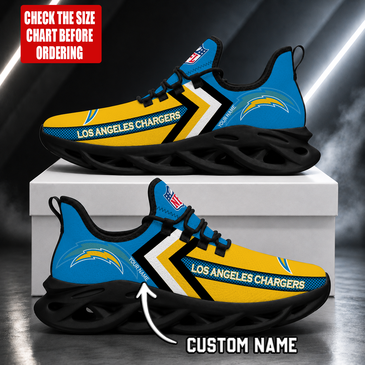 LIMITED EDITION - NEW CUSTOMIZED NFL09 LAC LOS ANGELES CHARGERS UNISEX MAX SOUL SHOES