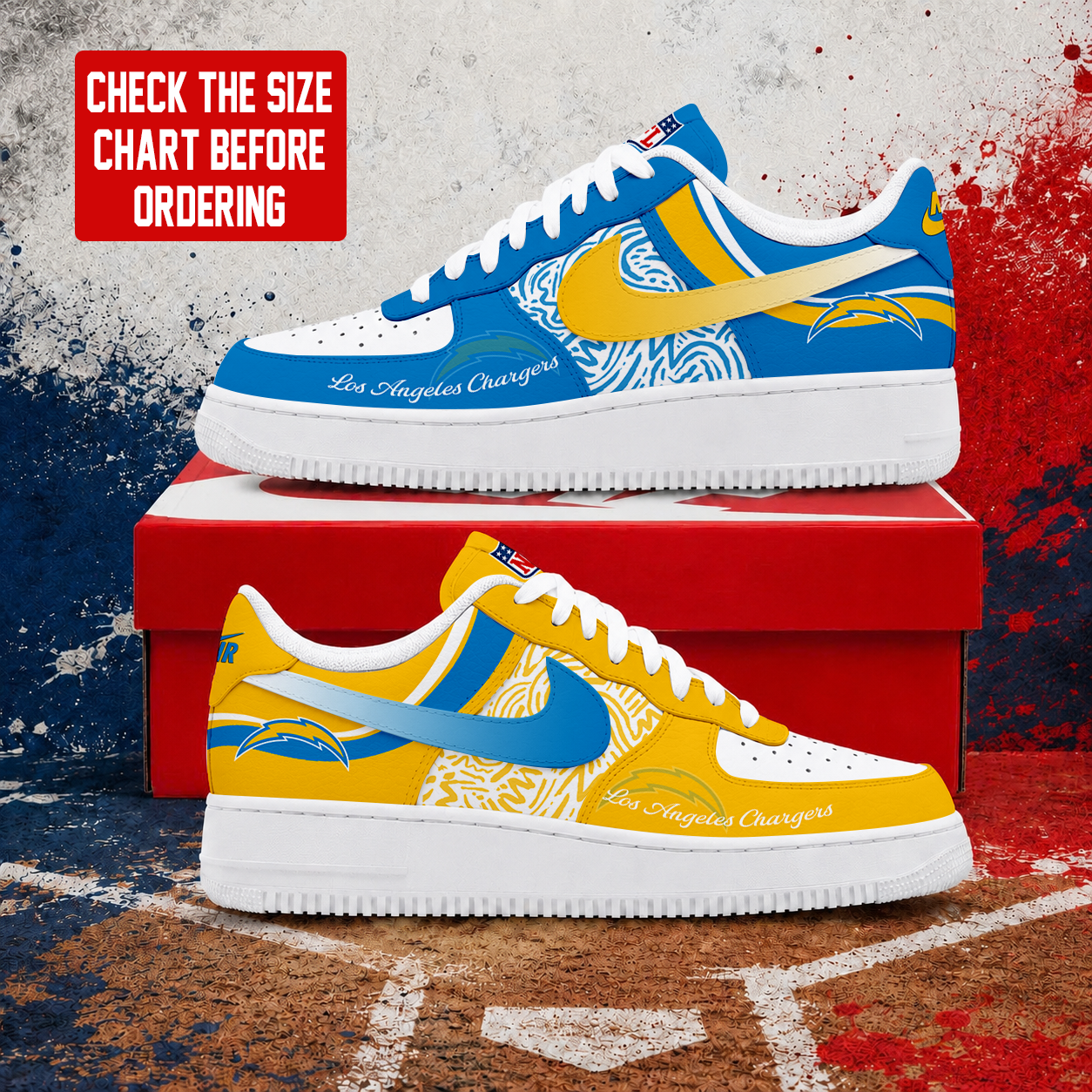 LIMITED EDITION - NEW CUSTOMIZED NFL09 LAC LOS ANGELES CHARGERS AF1 SHOES