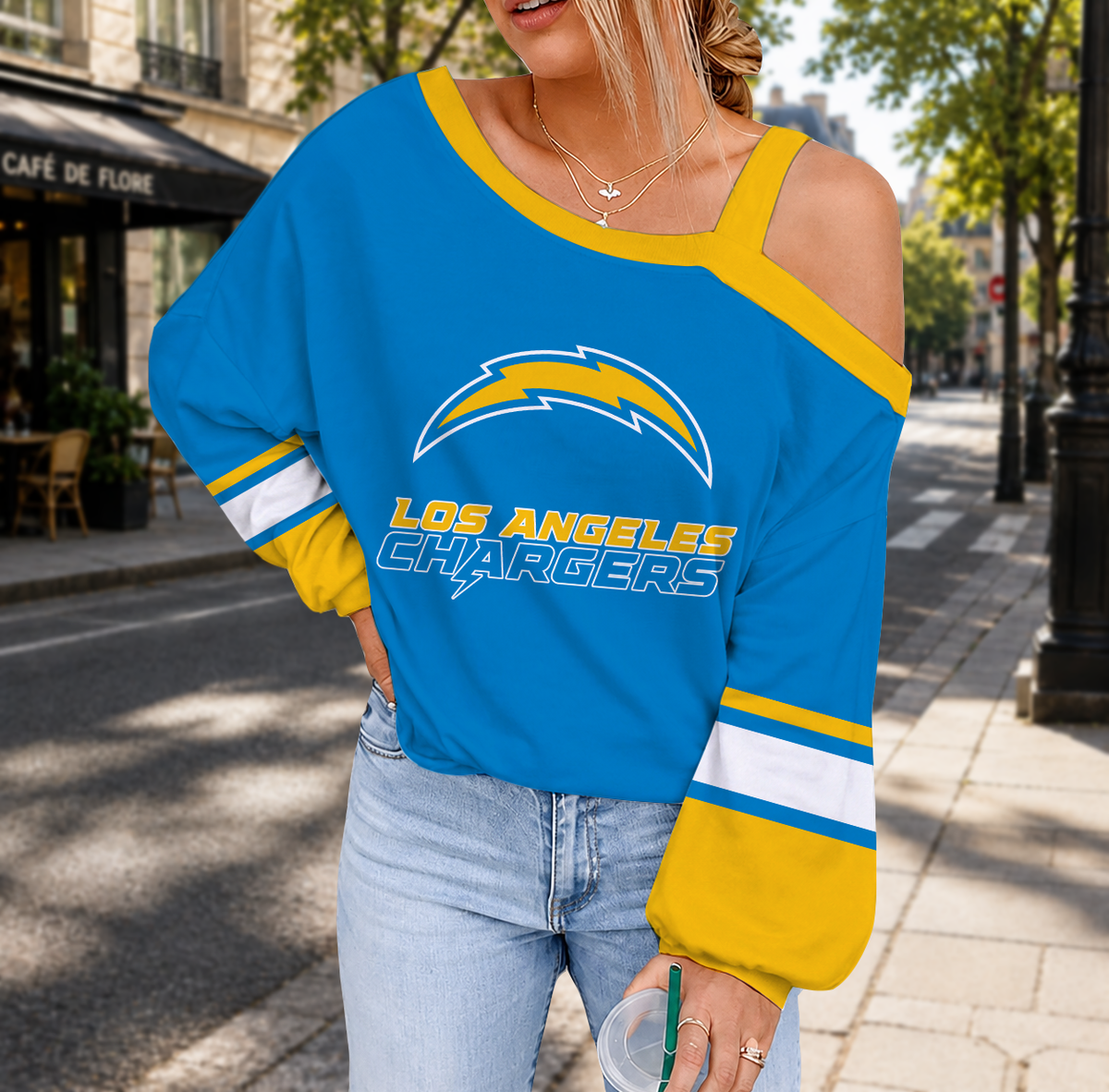 SPECIAL EDITION - NEW CUSTOMIZED NFL09 LAC LOS ANGELES CHARGERS DROP SHOULDER SWEATSHIRT