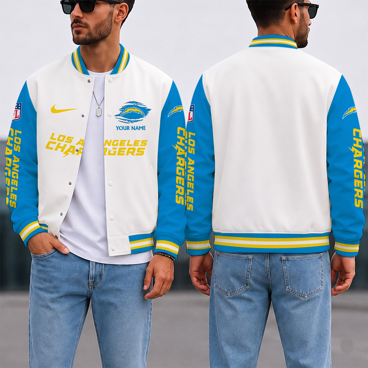ELITE EDITION - NEW CUSTOMIZED NFL09 LAC LOS ANGELES CHARGERS SATIN VARSITY & BASEBALL JACKET
