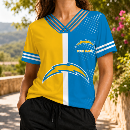 LIMITED EDITION - NEW CUSTOMIZED NFL09 LAC LOS ANGELES CHARGERS V-NECK SHIRT