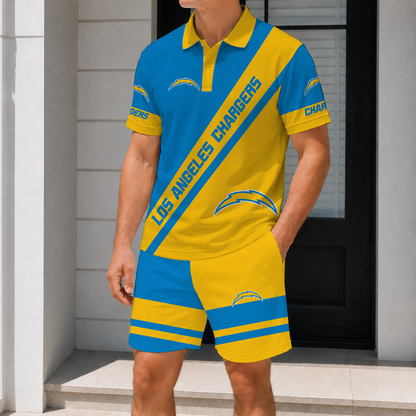 SPECIAL EDITION - NEW CUSTOMIZED NFL09 LAC LOS ANGELES CHARGERS POLO SHIRT & SHORT PANTS SET