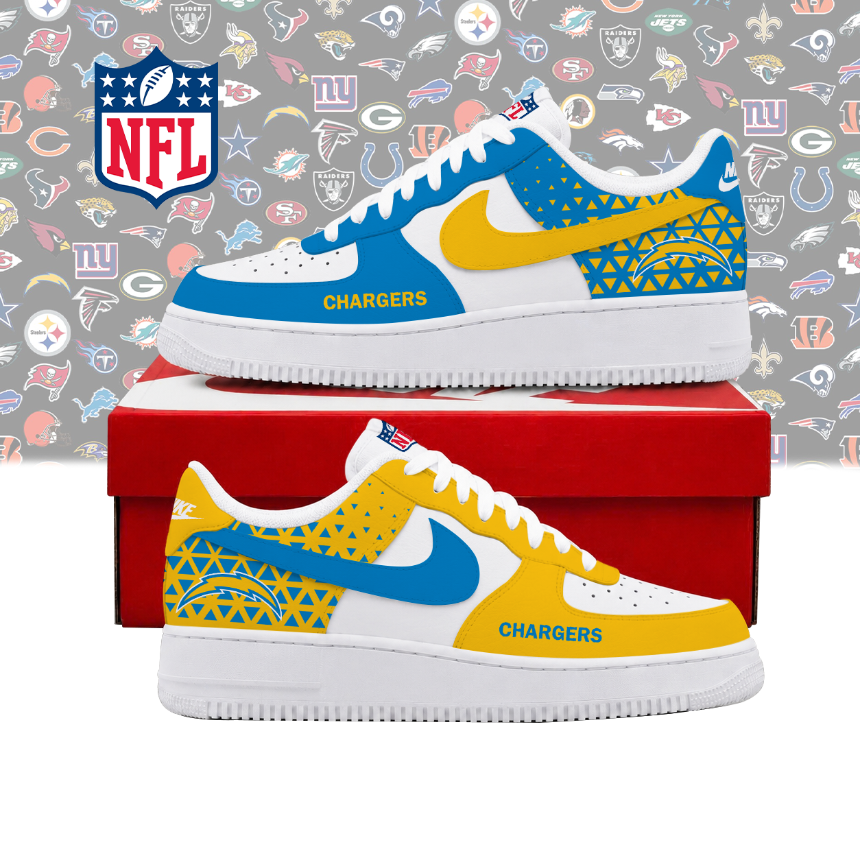 LIMITED EDITION - NEW CUSTOMIZED NFL09 LAC LOS ANGELES CHARGERS AF1 SHOES