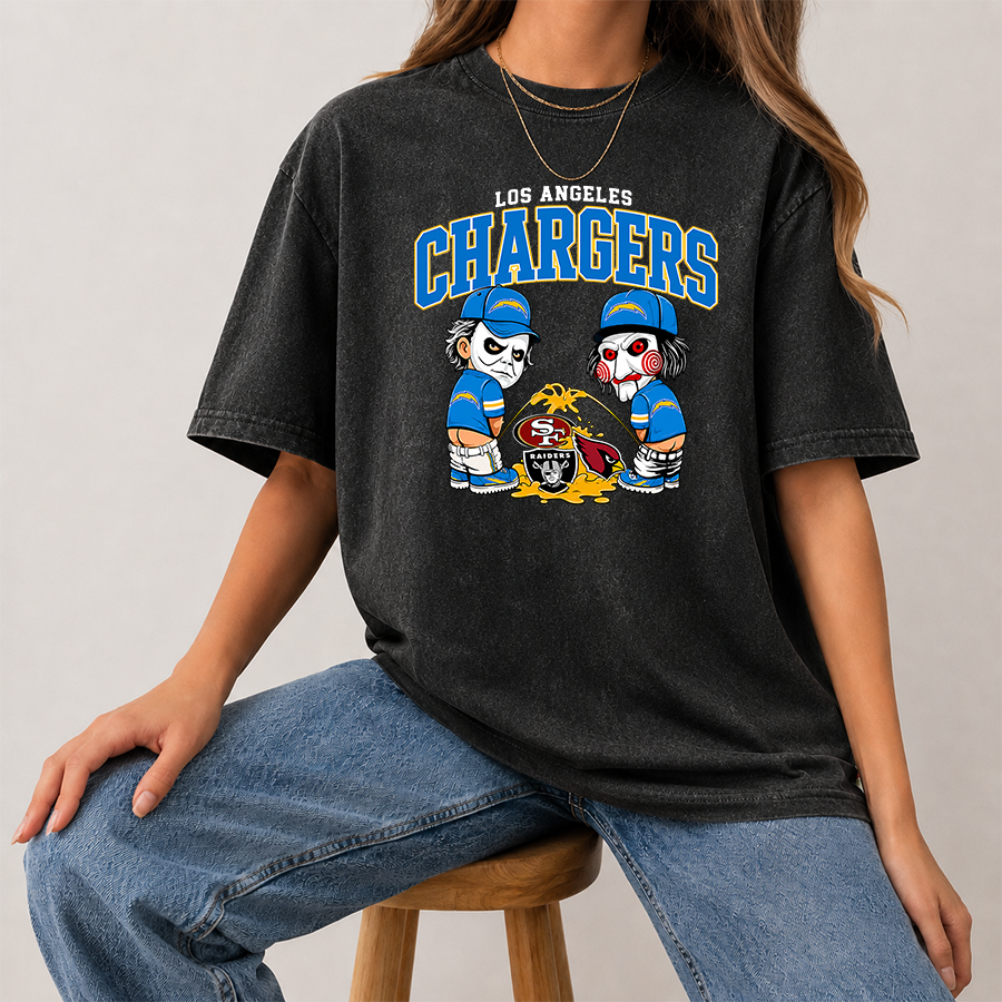 [SPECIAL OFFER] NEW CUSTOMIZED NFL09 LAC LOS ANGELES CHARGERS FUNNY MULTICOLOR WASHED TEE