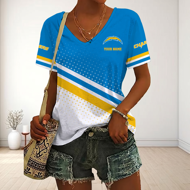 LIMITED EDITION - NEW CUSTOMIZED NFL09 LAC LOS ANGELES CHARGERS V-NECK FEMALE SHIRT