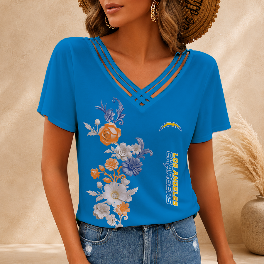 LIMITED EDITION - NEW CUSTOMIZED NFL09 LAC LOS ANGELES CHARGERS V-NECK SHIRT