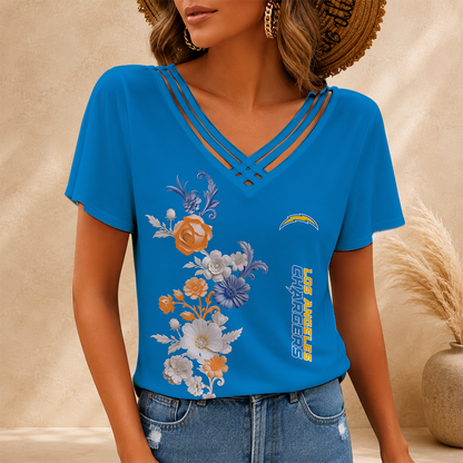LIMITED EDITION - NEW CUSTOMIZED NFL09 LAC LOS ANGELES CHARGERS V-NECK SHIRT