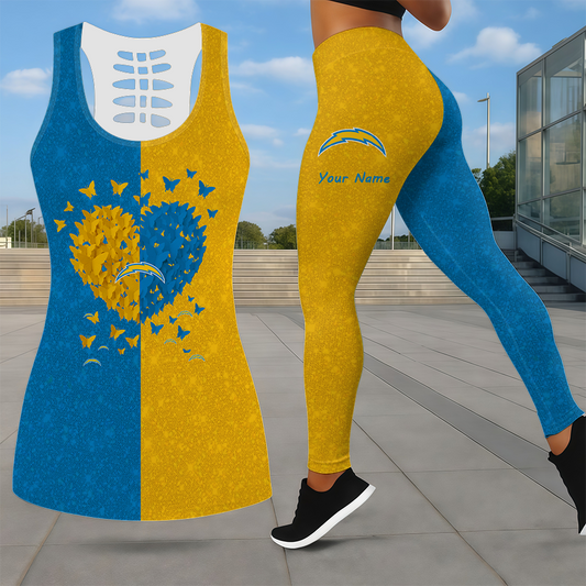 LIMITED EDITION - NEW CUSTOMIZED NFL09 LAC LOS ANGELES CHARGERS LEGGINGS & HOLLOW TANK TOP SET