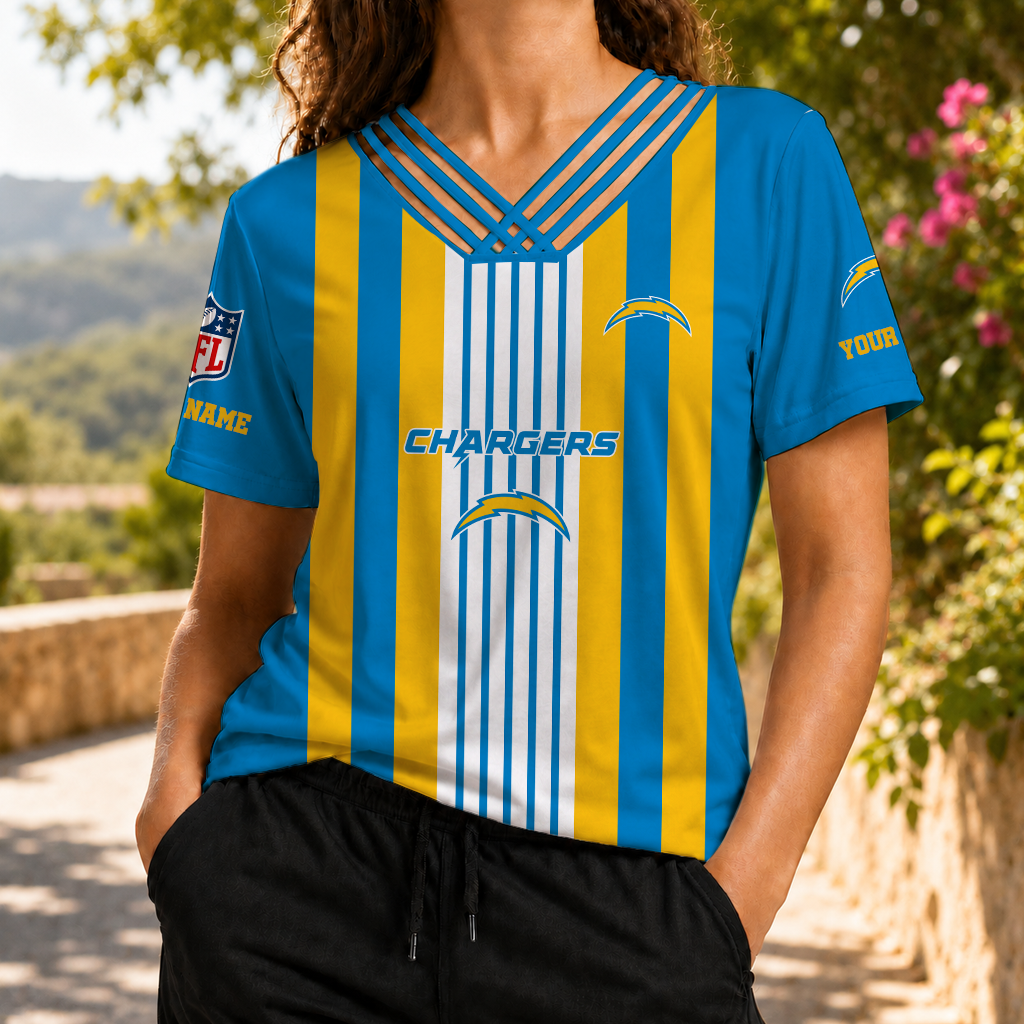 VIRAL EDITION - NEW CUSTOMIZED NFL09 LAC LOS ANGELES CHARGERS V-NECK SHIRT