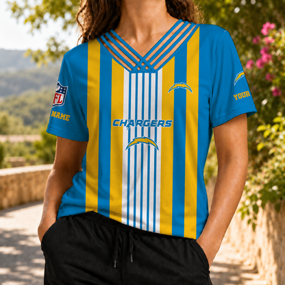 VIRAL EDITION - NEW CUSTOMIZED NFL09 LAC LOS ANGELES CHARGERS V-NECK SHIRT