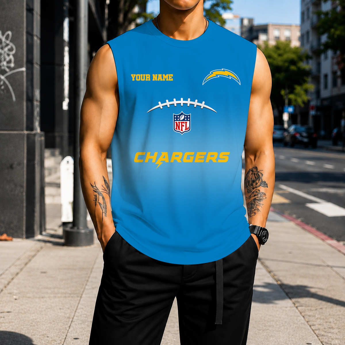 LIMITED EDITION - NEW CUSTOMIZED NFL09 LAC LOS ANGELES CHARGERS MEN'S GYM SHIRT