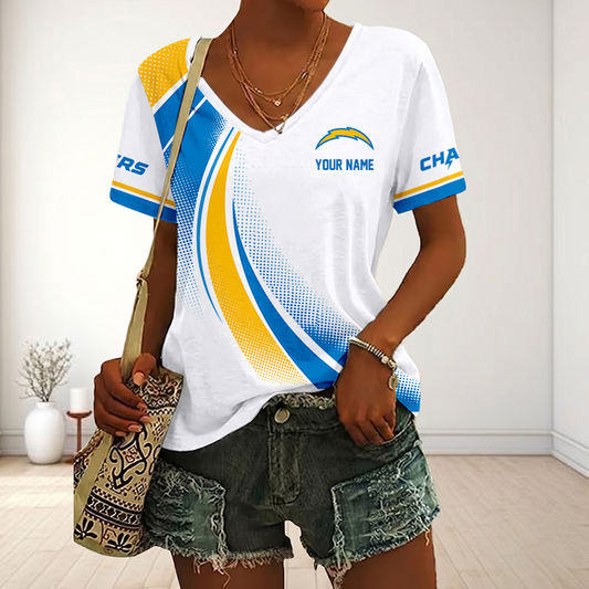 LIMITED EDITION - NEW CUSTOMIZED NFL09 LAC LOS ANGELES CHARGERS V-NECK FEMALE SHIRT