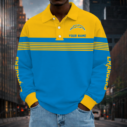 LIMITED EDITION - NEW CUSTOMIZED NFL09 LAC LOS ANGELES CHARGERS LONG SLEEVE POLO SHIRT