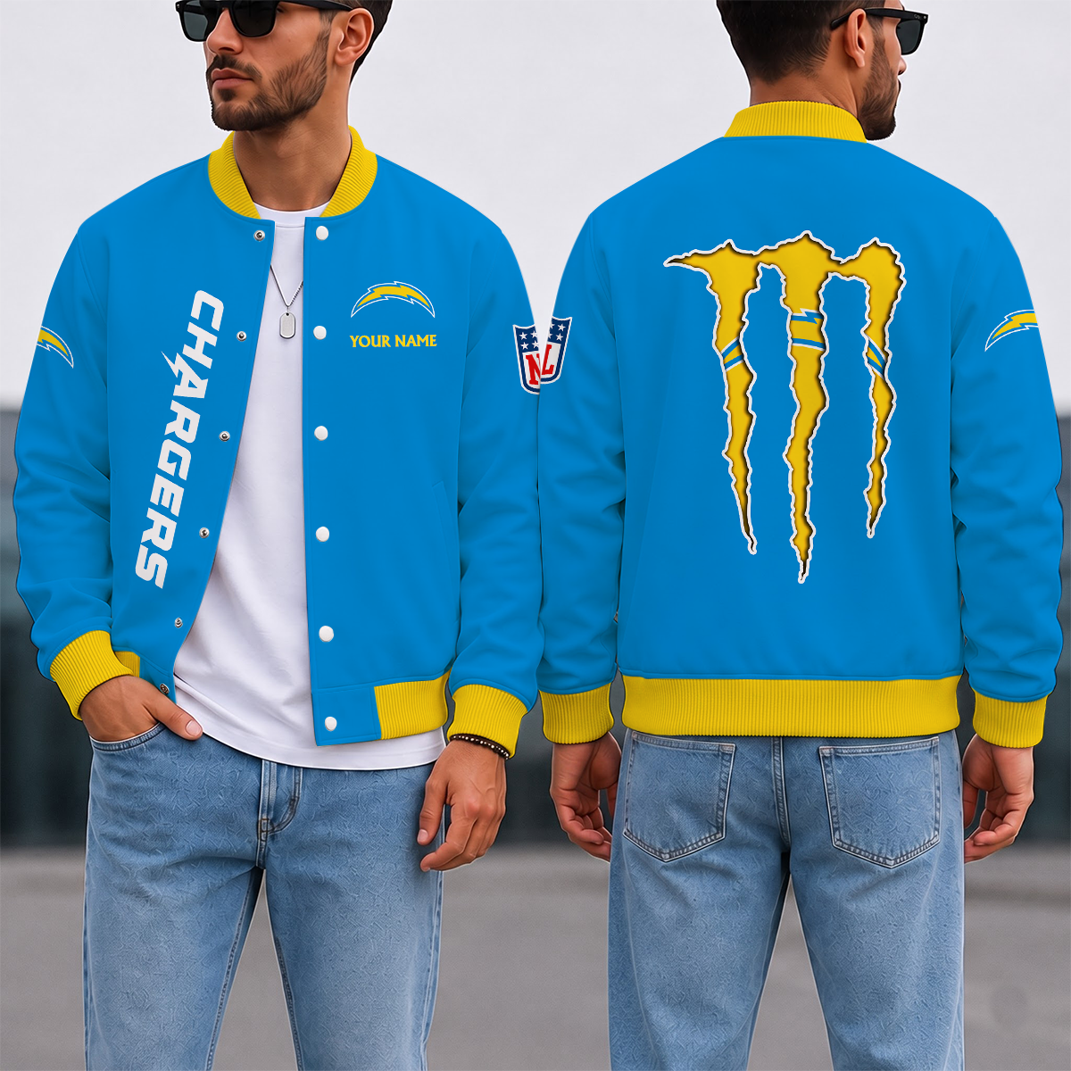 LIMITED EDITION - NEW CUSTOMIZED NFL09 LAC LOS ANGELES CHARGERS SATIN VARSITY & BASEBALL JACKET