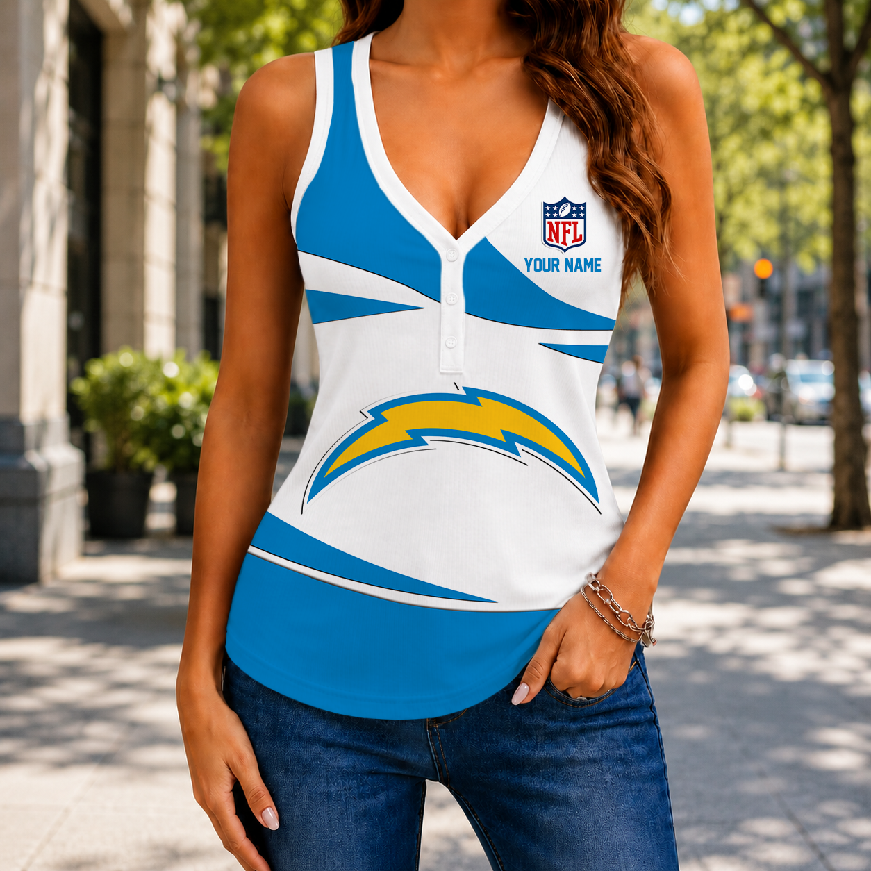 LIMITED EDITION NEW CUSTOMIZED NFL09 LAC LOS ANGELES CHARGERS WOMEN'S V-NECK TANK TOP