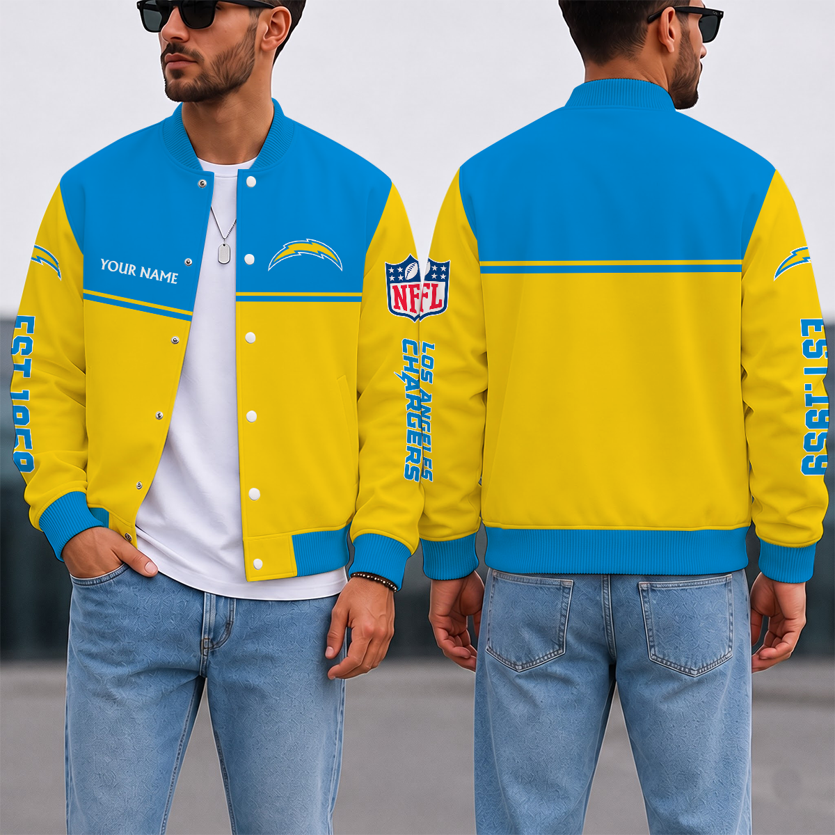 LIMITED EDITION - NEW CUSTOMIZED NFL09 LAC LOS ANGELES CHARGERS SATIN VARSITY & BASEBALL JACKET