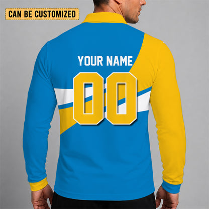 [SPECIAL OFFER] NEW CUSTOMIZED NFL09 LAC LOS ANGELES CHARGERS LONG SLEEVE POLO SHIRT