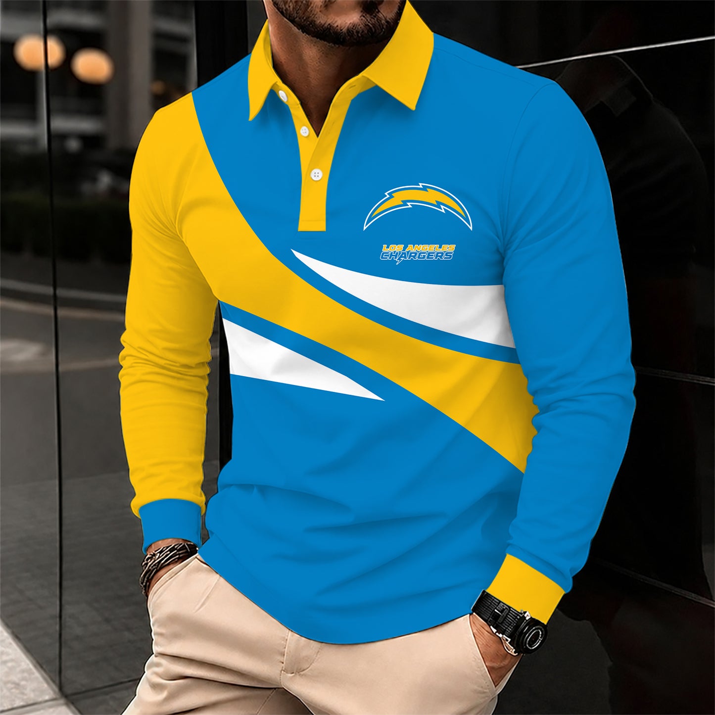 [SPECIAL OFFER] NEW CUSTOMIZED NFL09 LAC LOS ANGELES CHARGERS LONG SLEEVE POLO SHIRT