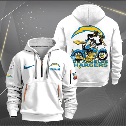 [SPECIAL OFFER] NEW CUSTOMIZED NFL09 LAC LOS ANGELES CHARGERS MUTICOLOR QUARTER ZIP HOODIE