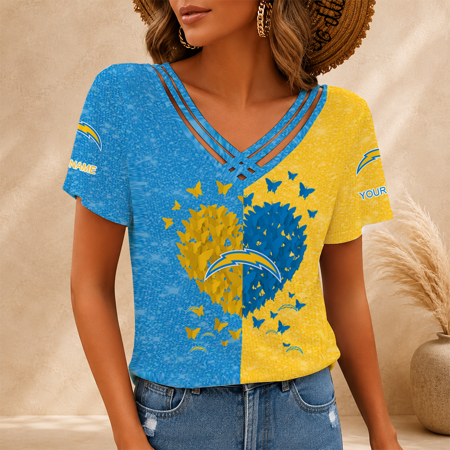 LIMITED EDITION - NEW CUSTOMIZED NFL09 LAC LOS ANGELES CHARGERS V-NECK SHIRT