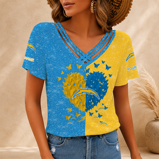 LIMITED EDITION - NEW CUSTOMIZED NFL09 LAC LOS ANGELES CHARGERS V-NECK SHIRT