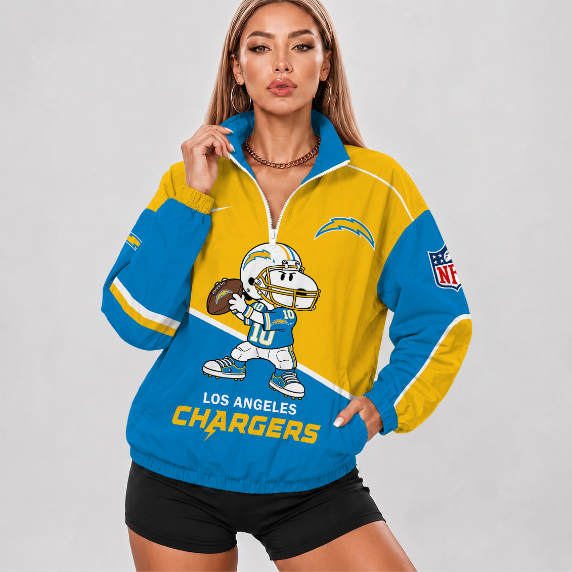 [SPECIAL OFFER] NEW CUSTOMIZED NFL09 LAC LOS ANGELES CHARGERS V-NECK ZIPPER SWEATSHIRT JACKET